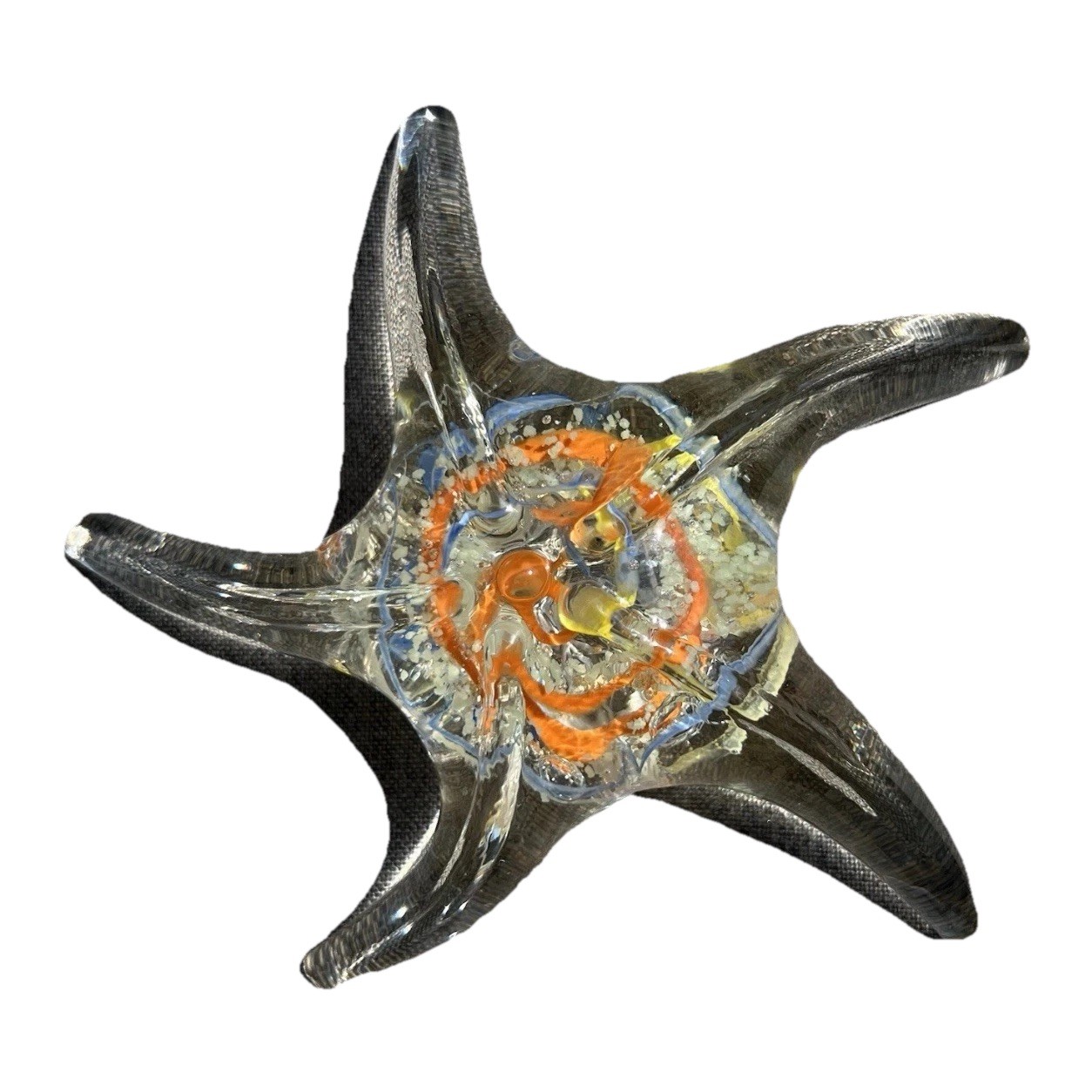 Dynasty Gallery Coastal Glass Starfish Figurine Paperweight Orange Blue GITD