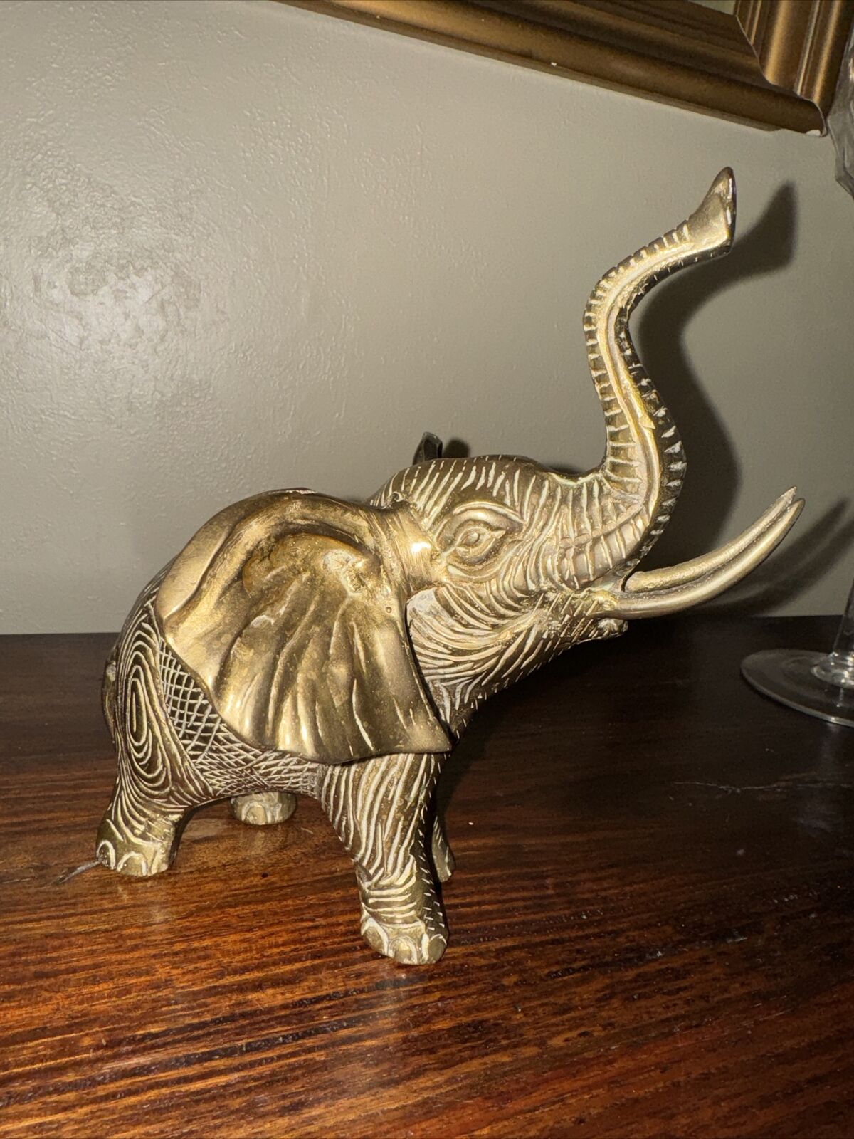 Vintage Heavy Brass Detailed Elephant 8 x 8”