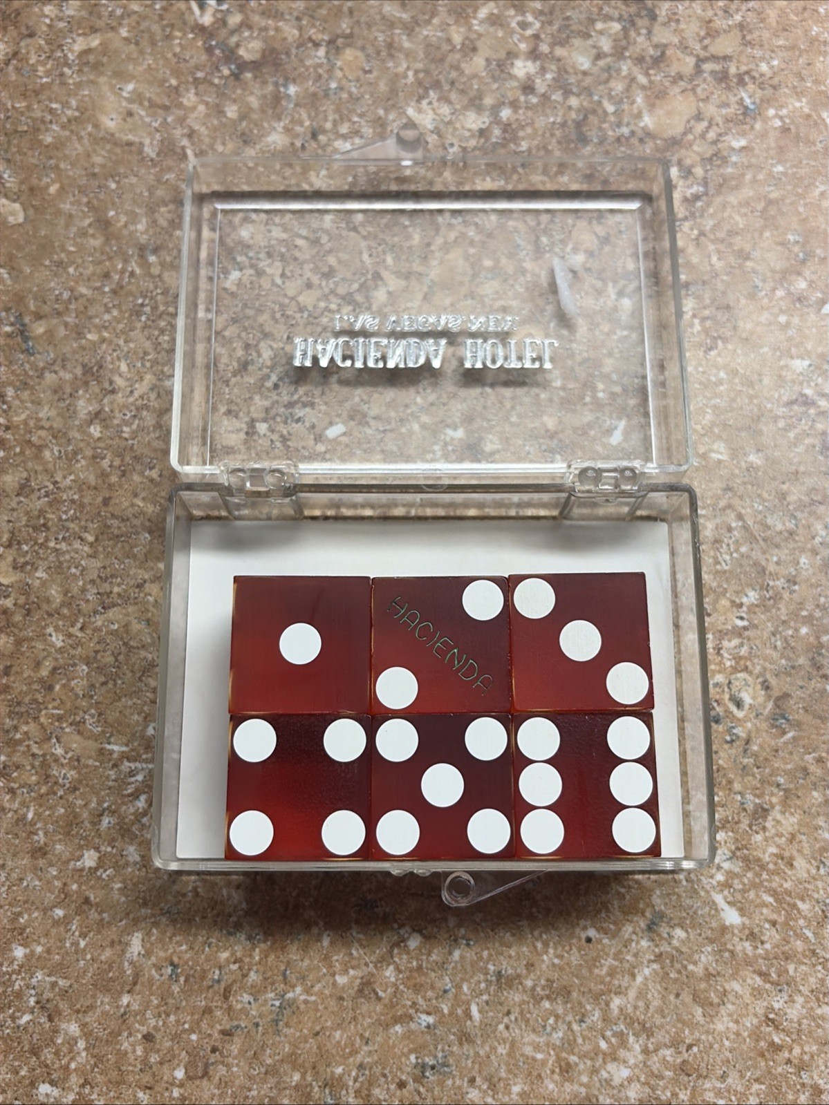 Vintage Hacienda Hotel Casino Las Vegas NV Red Dice Full Stick Set Case 1960s
