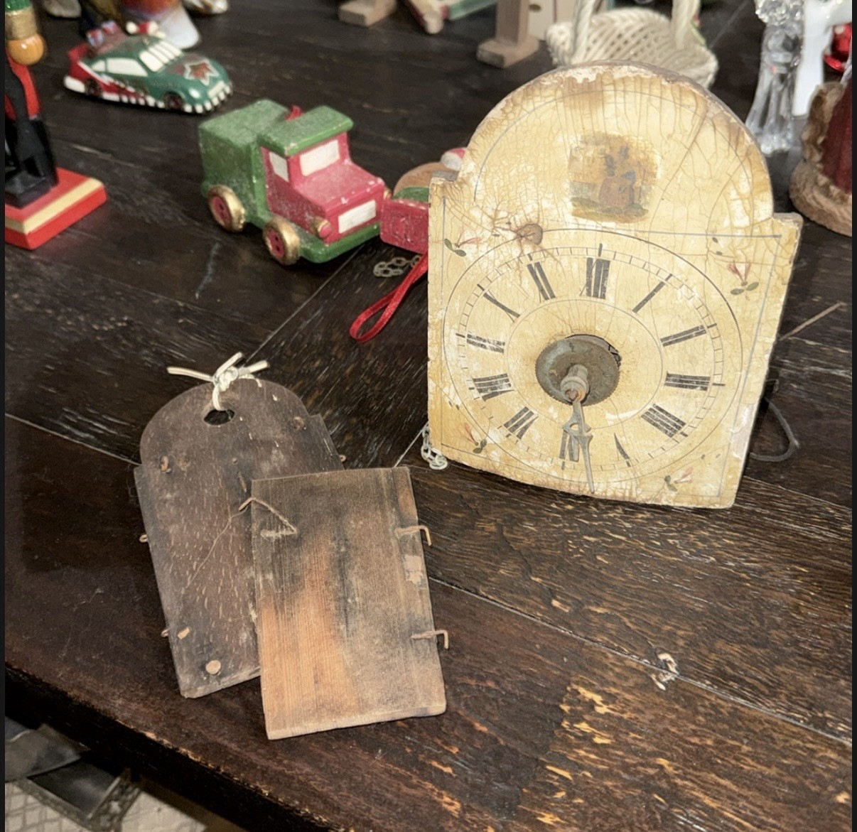 Antique 1800s Black Forest Wooden Wall Clock Hand Painted Dial Bell Restoration