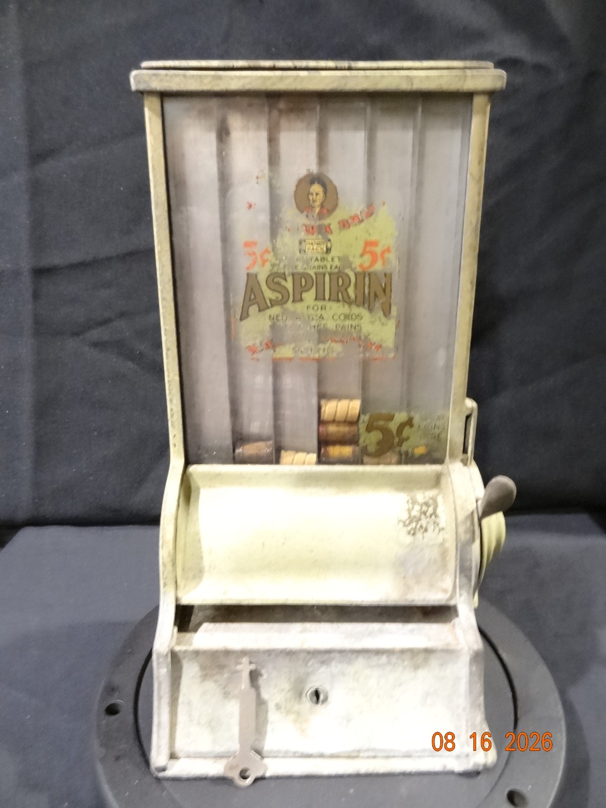 RARE Antique BLACKHAWK 5 CENT COIN OPERATED ASPIRIN VENDING MACHINE DISPENSER