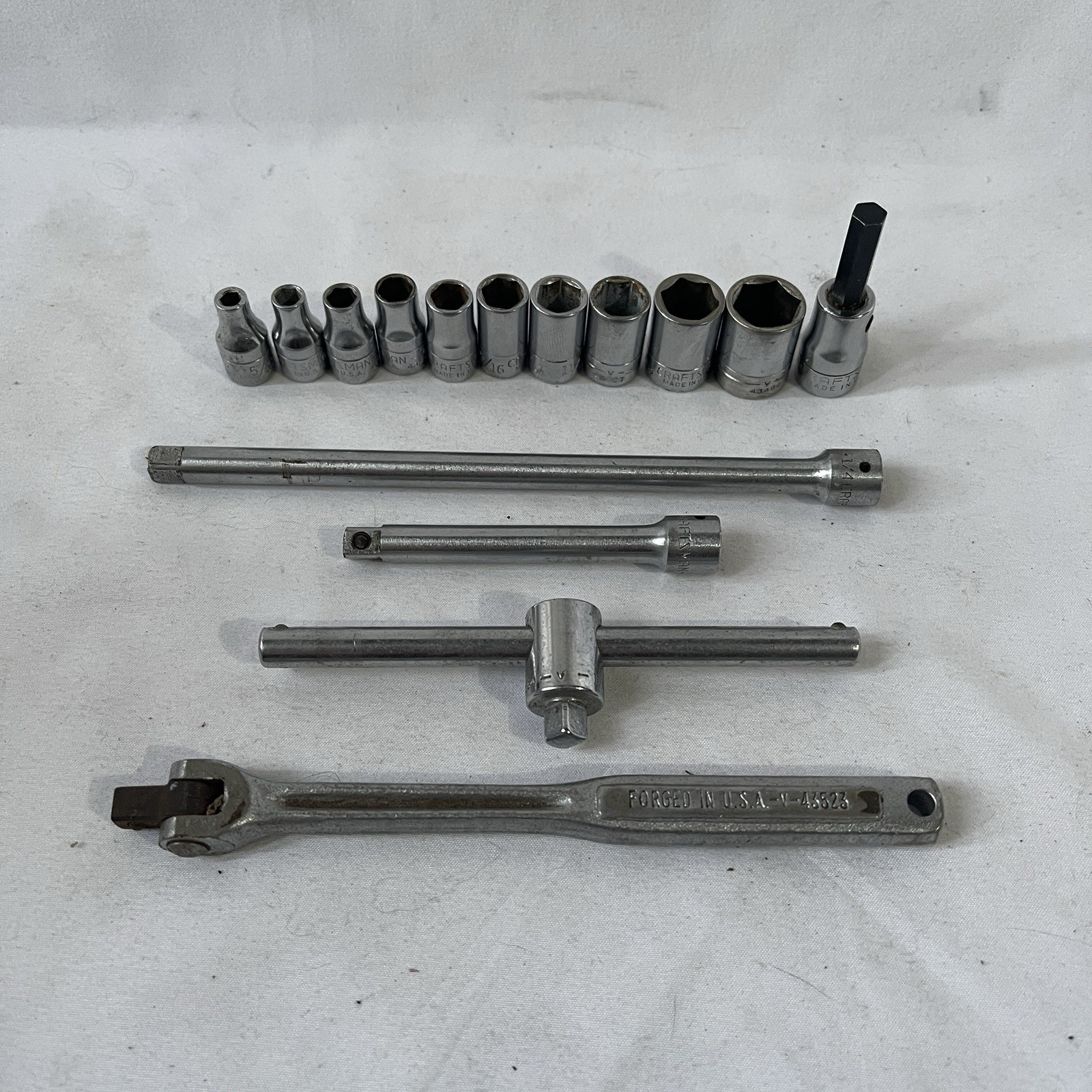 Vintage Craftsman 1/4 SAE Socket Set 15pc Extensions Breaker Bar T Bar -V- Ser.