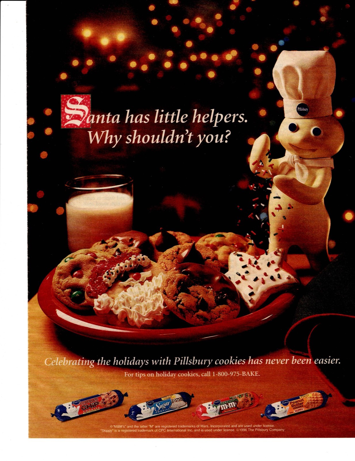 VINTAGE 1996 CHRISTMAS PILLSBURY DOUGHBOY COOKIES MAGAZINE AD PHOTO PRINT