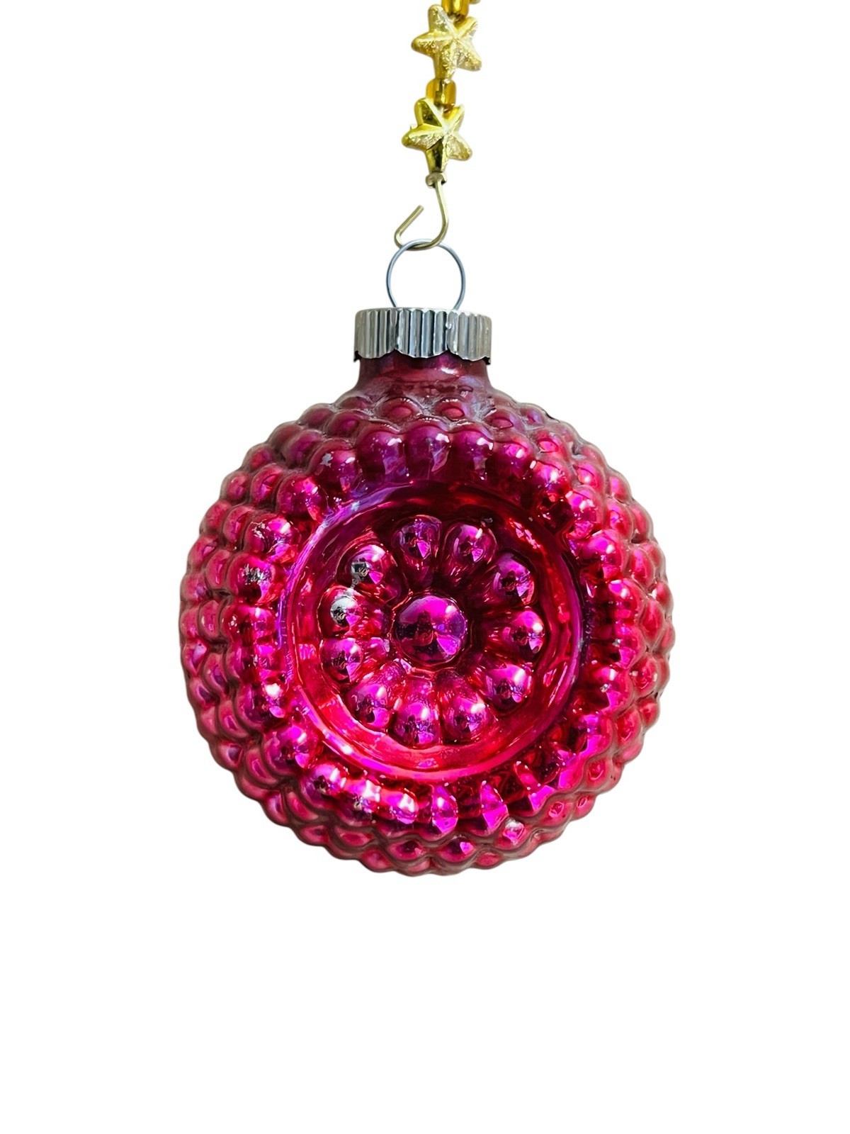Vintage Shiny Brite Christmas Ornament Pink Bumpy Glass Double Indent
