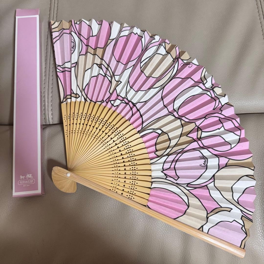 COACH Signature Pink Fan Bamboo Paper Handheld Fan Collectible Authentic COACH Signature Pink Fan Bamboo Paper Handheld Fan Collectible Authentic