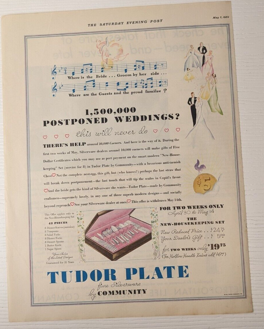vintage 1932 community Tudor Plate fine silverware weddings PRINT AD