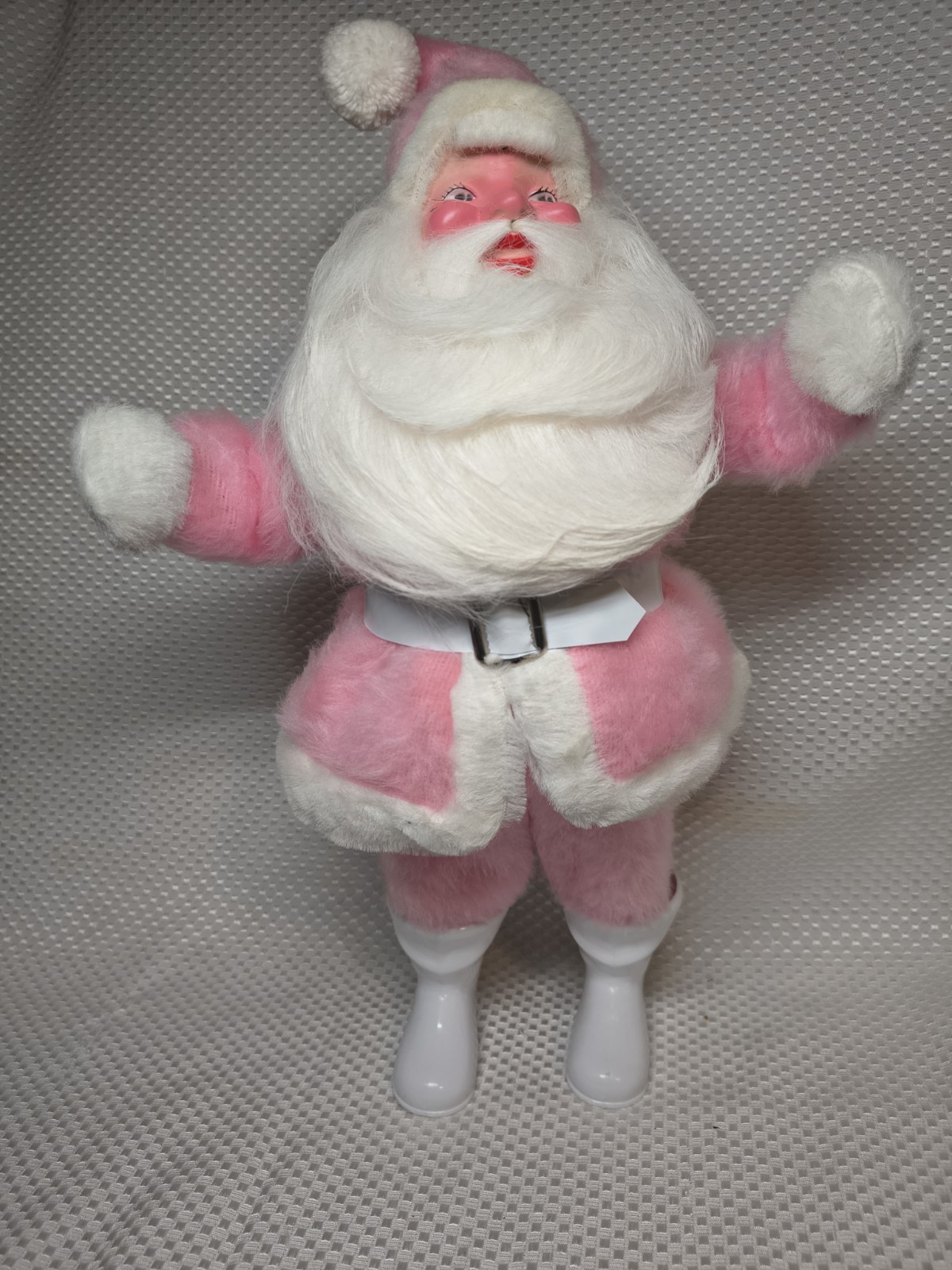 Vintage Pink Plush Santa Claus Doll Rubber Face Mid Century Kitschmas Christmas
