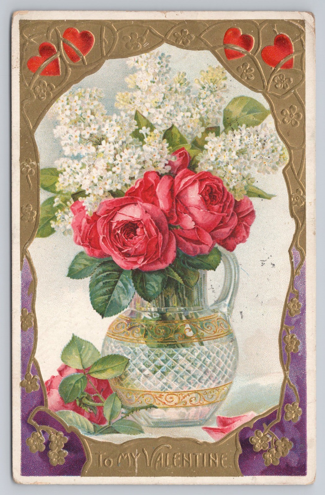 To my Valentine Red Roses in Crystal Vase by Artist Paul DeLongpre 1910