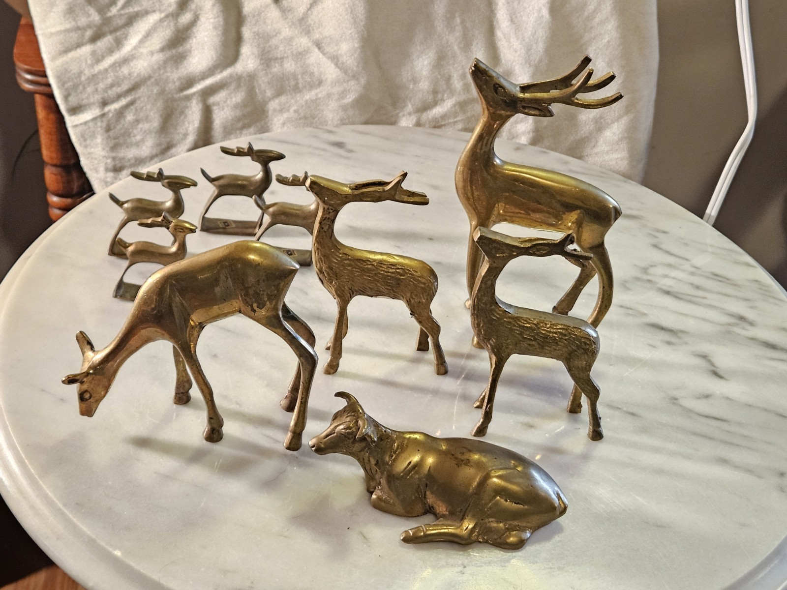  Vintage Brass Figure Figurine Lot of 9 Sitting cow and Deer or antelope. 