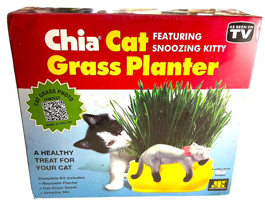 Chia Cat Featuring Snoozing Kitty Grass Planter COMPLETE KIT inc. Seeds+Mix /19z