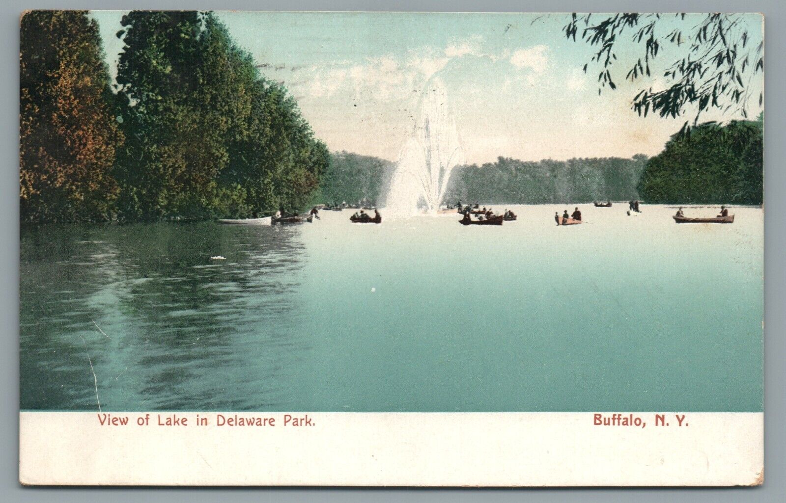 View of Lake in Delaware Park Buffalo NY Canoes Vintage Postcard Posted 1909