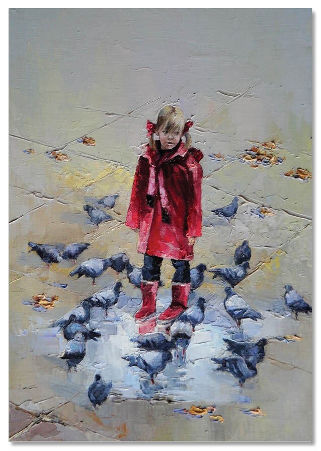 LITTLE GIRL after the rain Doves KIDS ART Morozova Russian NEW modern Postcard LITTLE GIRL after the rain Doves KIDS ART Morozova Russian NEW modern Postcard