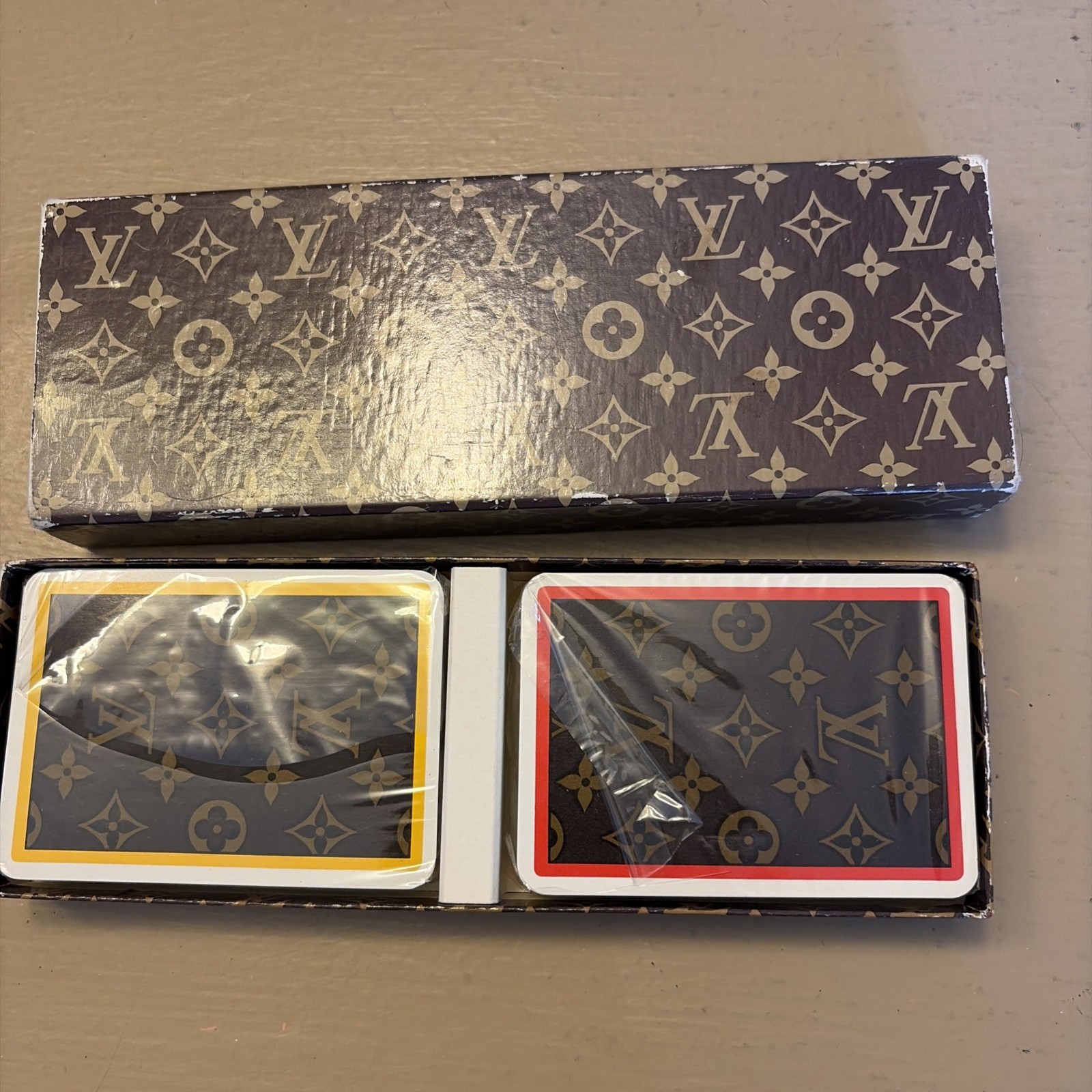 Vtg 1970s Louis Vuitton Monogram Double Deck Playing Cards never used Vtg 1970s Louis Vuitton Monogram Double Deck Playing Cards never used