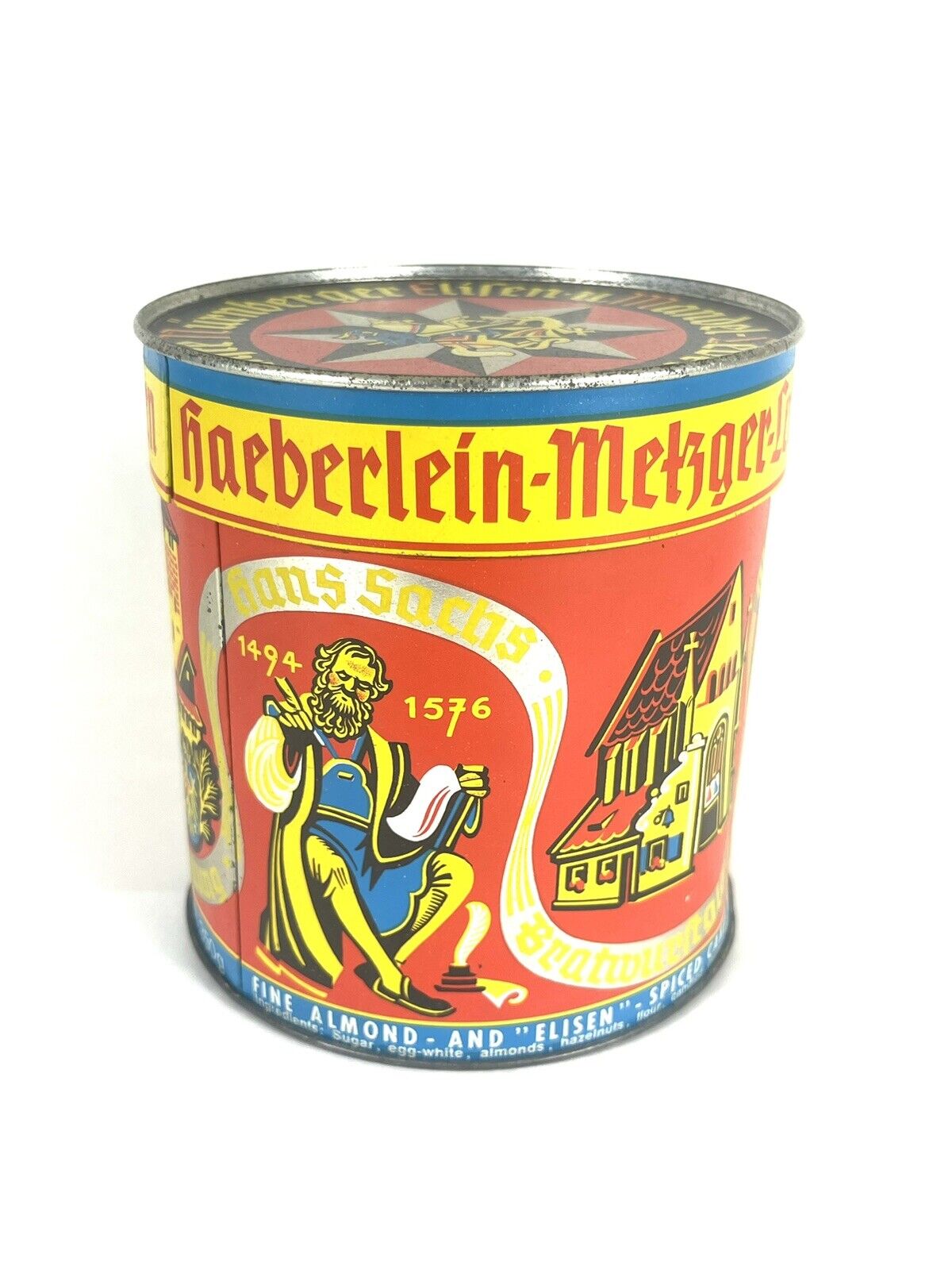 German Antique Tin Haeberlein-Metzger Nurnberg Germany Candy Canister
