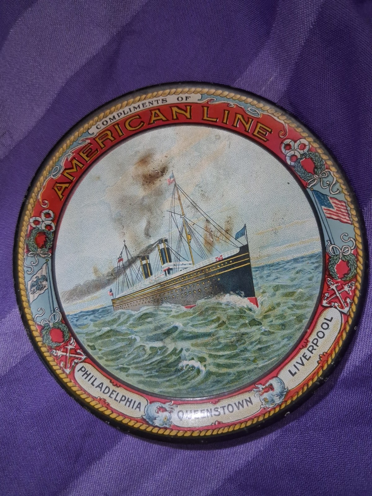 Circa 1910 American Cruise Line Tip Tray, Philadelphia, Queenstown, Liverpool Circa 1910 American Cruise Line Tip Tray, Philadelphia, Queenstown, Liverpool