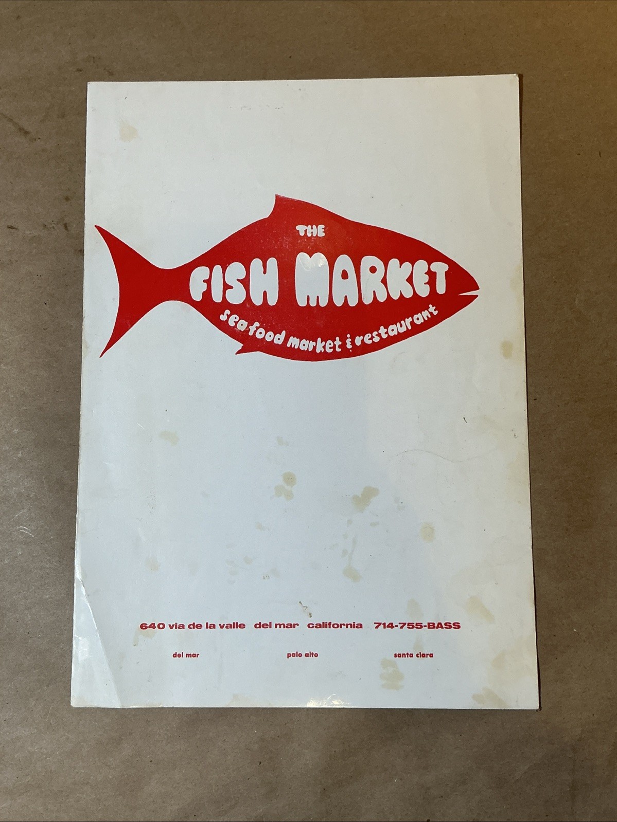 Vintage 1982 Menu Fish Market Seafood Restaurant Del Mar CA As Is INV-AA19