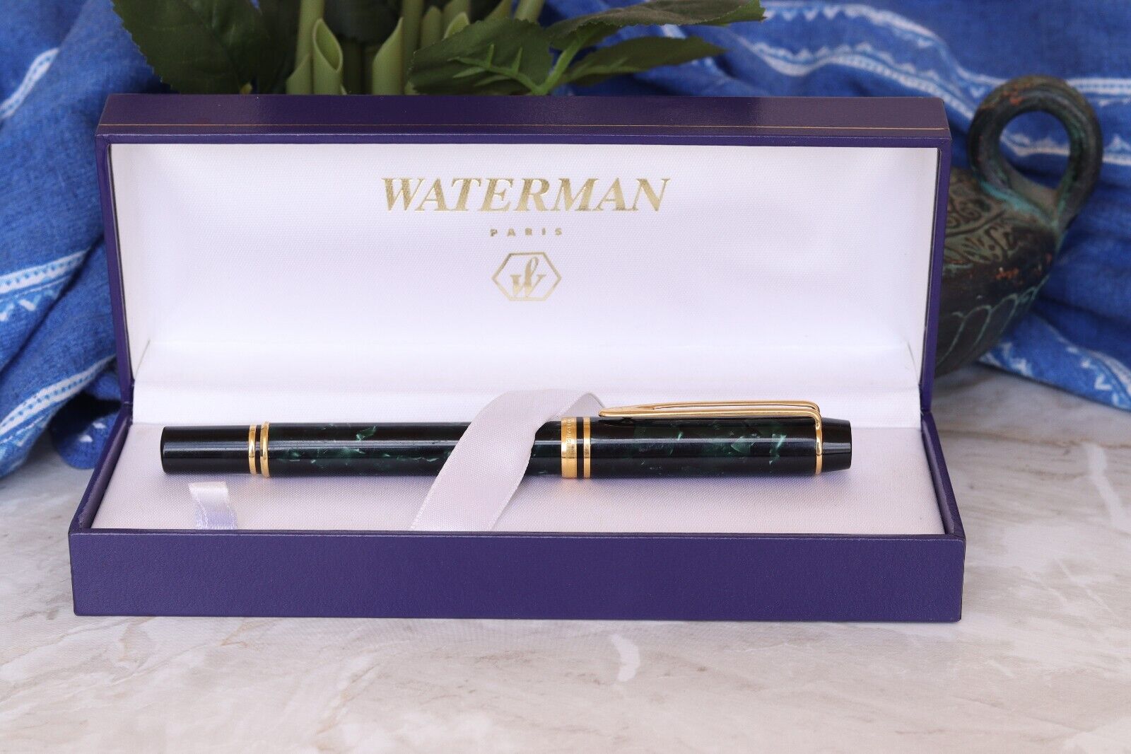 Vintage Waterman Le Man Rhapsody Mineral Green 18K Fine Nib Fountain Pen