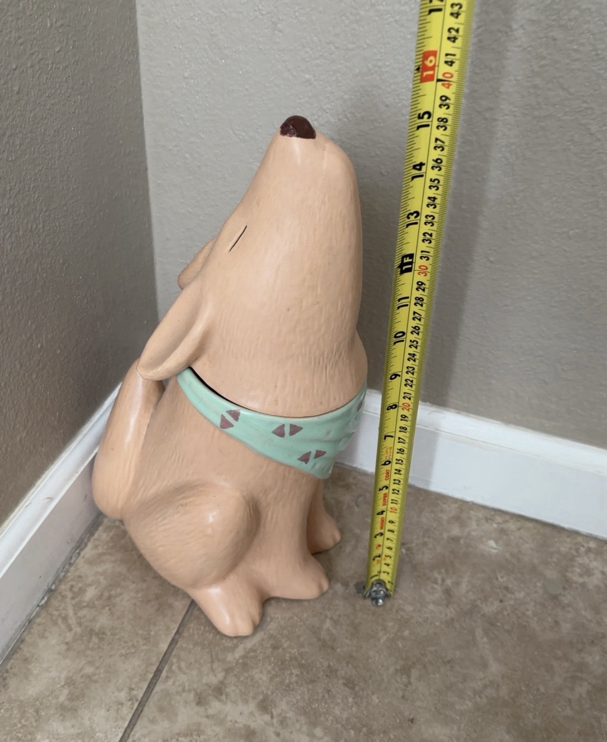 Vintage Style Southwestern Howling Coyote Figurine 15” Ceramic Turquoise Bandana