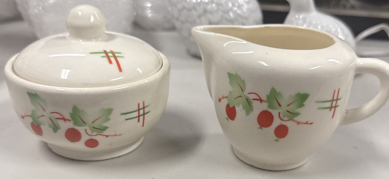 211-VTG Bohemian Folk Art Pottery Sugar & Creamer Hand Painted Czechoslovakia