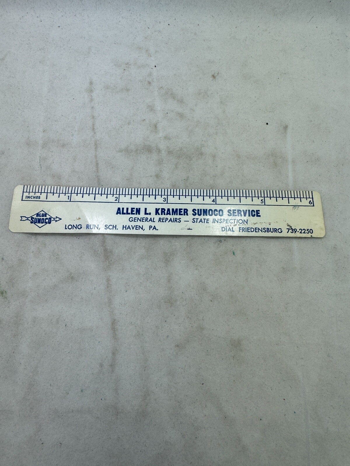 Vintage Blue Sunoco Allen L. Kramer Service Haven PA Advertising Plastic Ruler