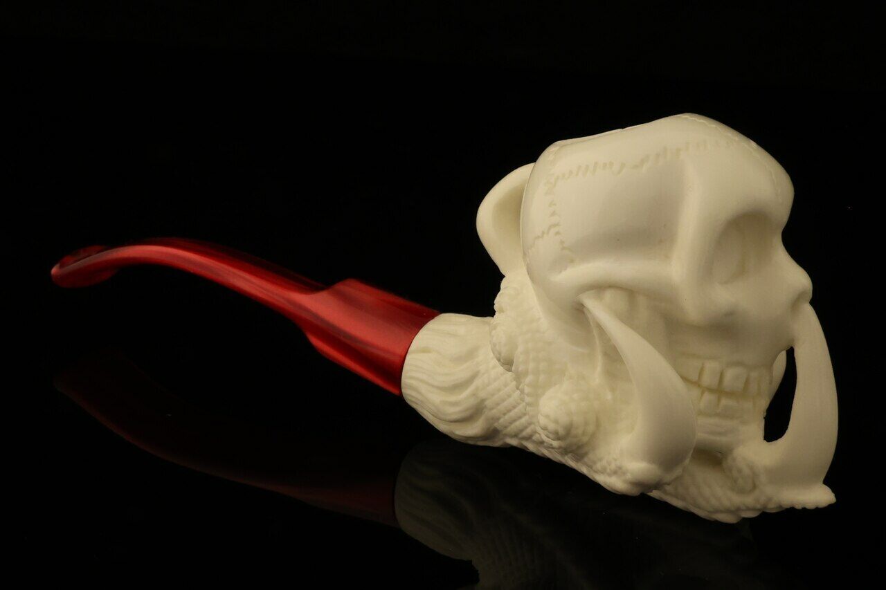 Skull in Eagle\'s Claw Block Meerschaum Pipe with case 12589