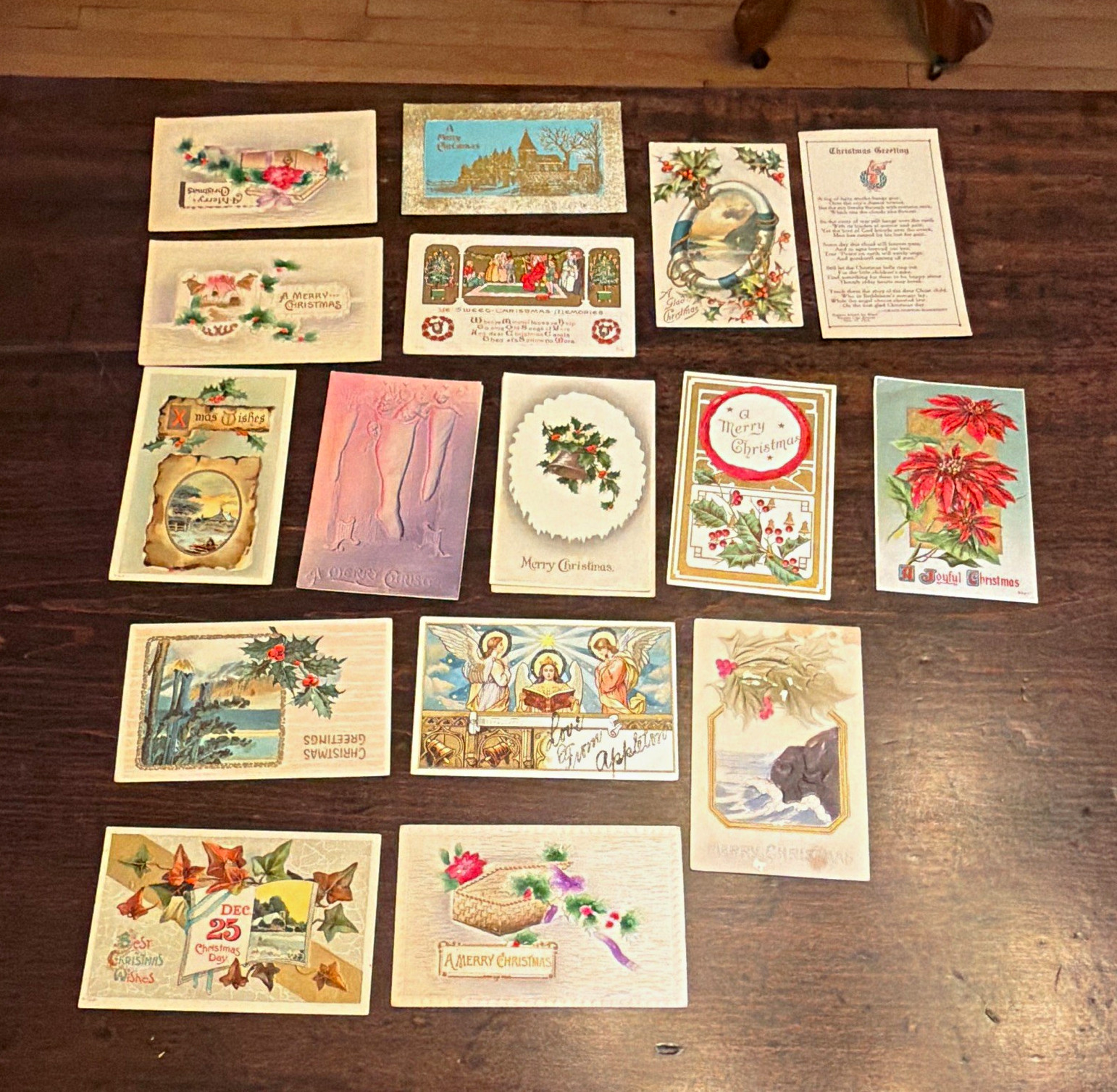 Vintage Christmas Greeting Postcards Lot, Multicolor, Unposted
