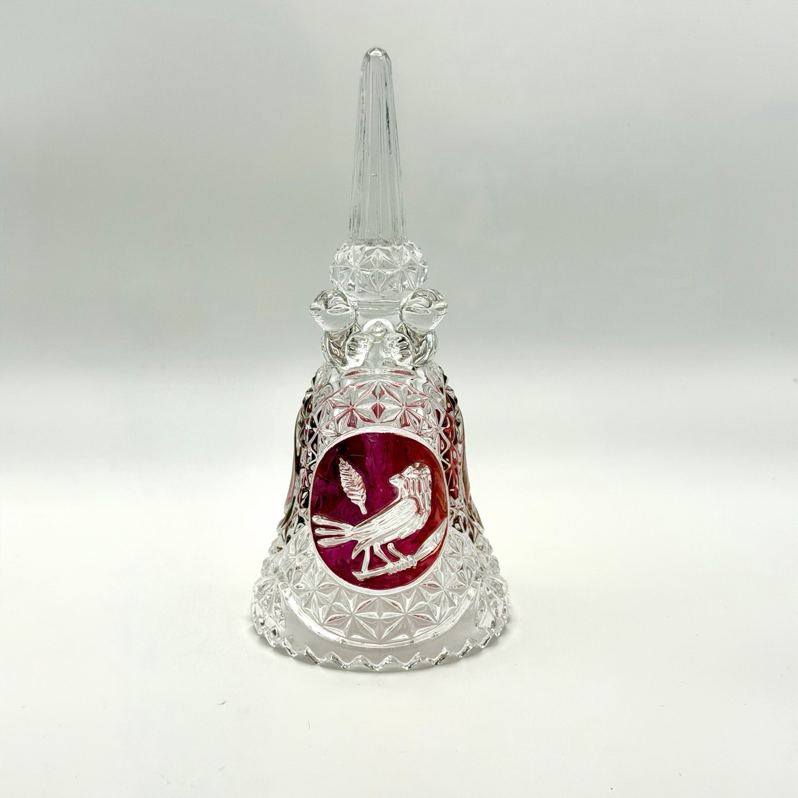 Vintage Ruby Flash Crystal Bell 7” Cut Glass Dove Panel Star Pattern No Clapper