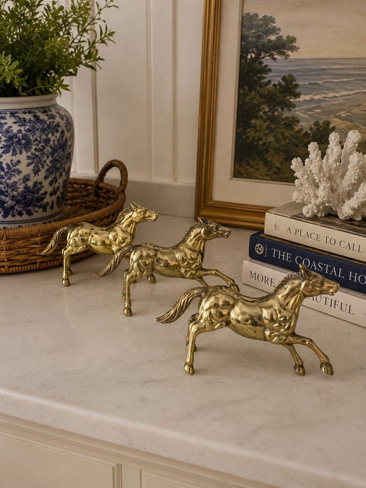 Vintage Solid Brass Galloping Horse Figurine | Mid Century Racing Decor