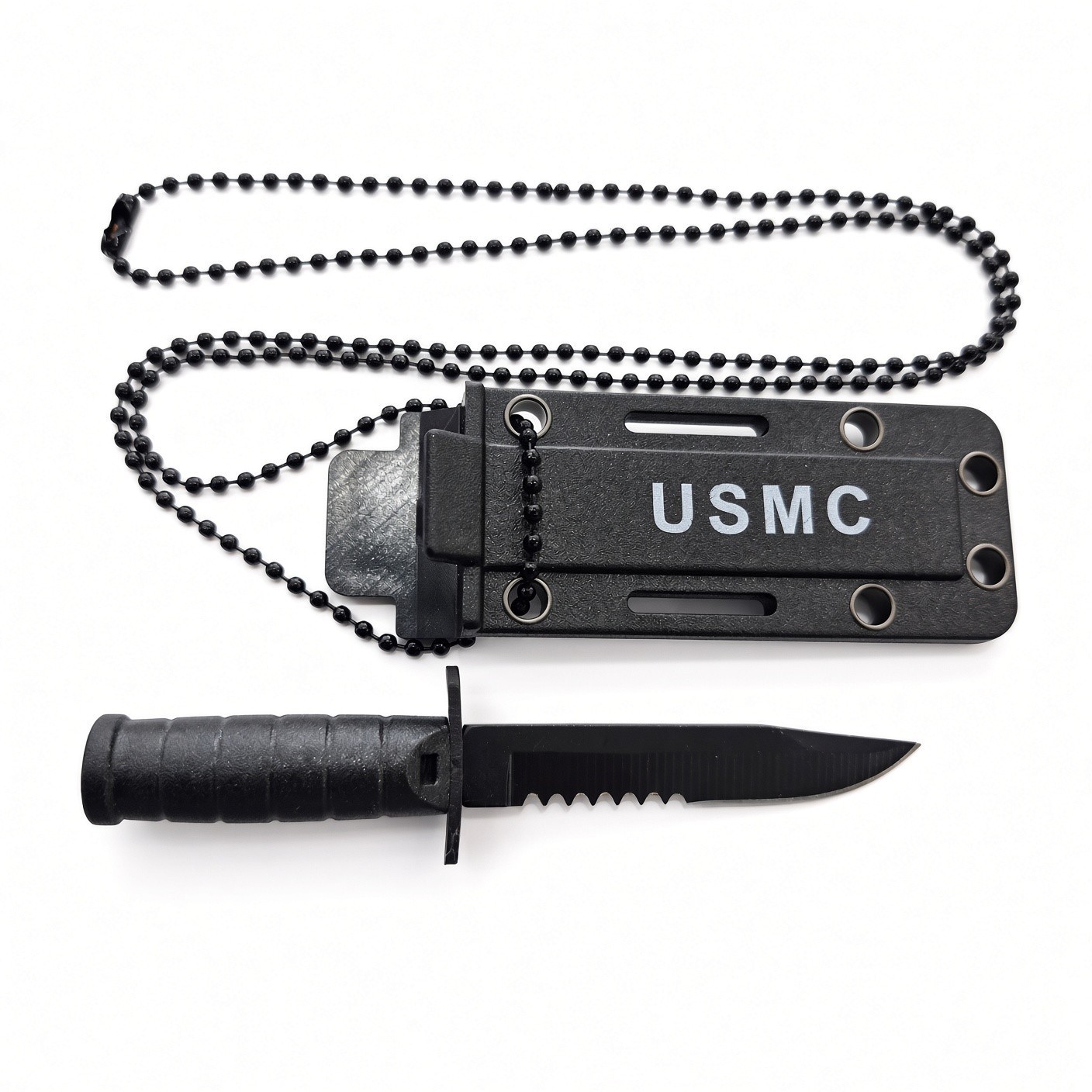 Mini USMC Ka-Bar Style Neck Knife Black Partially Serrated Blade + Kydex Sheath Mini USMC Ka-Bar Style Neck Knife Black Partially Serrated Blade + Kydex Sheath