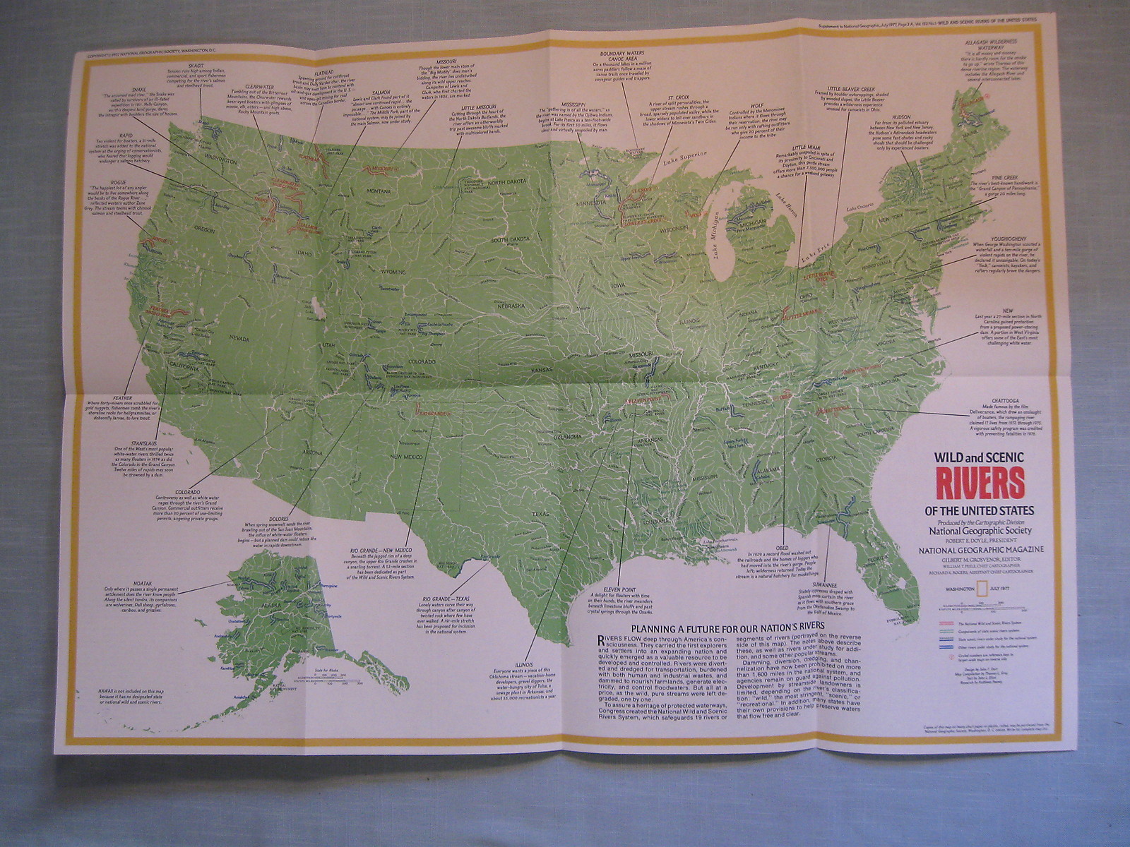 VINTAGE WILD & SCENIC RIVERS OF THE U.S. MAP National Geographic July 1977 