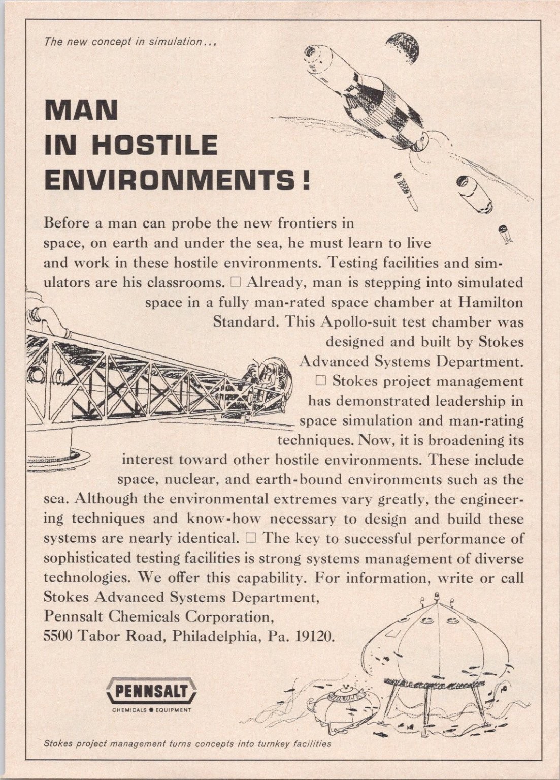 Pennsalt 1965 Original Print Ad Apollo Space Suit Simulation Hostile