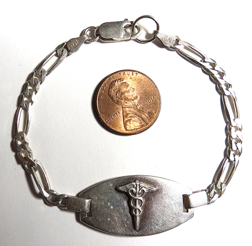 VTG 925 STERLING SILVER BACK ENGRAVED MEDICAL ALERT BRACELE CHAIN 7 1/2 VTG 925 STERLING SILVER BACK ENGRAVED MEDICAL ALERT BRACELE CHAIN 7 1/2