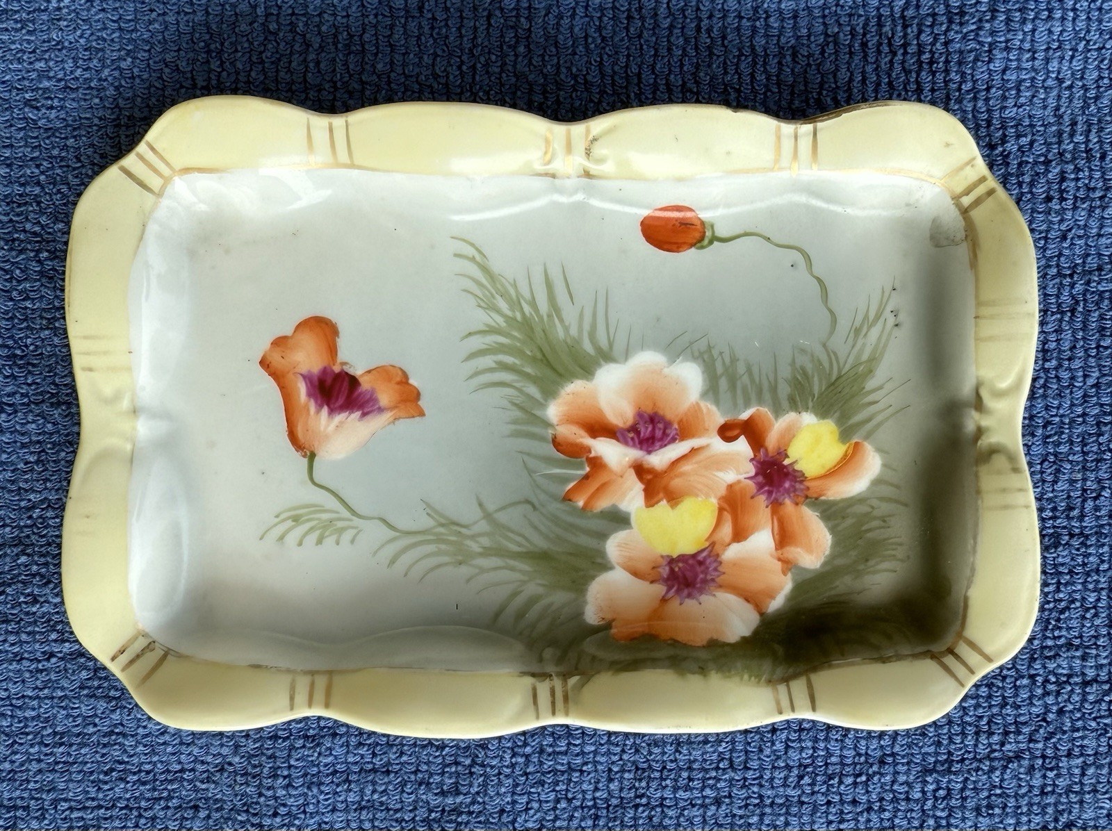 c. 1891 Antique Maple Leaf Nippon Hand Painted Floral Dresser Tray Flowers Dish