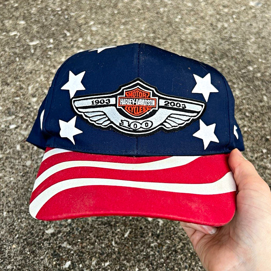 Vintage Harley-Davidson 100th Anniversary 1903-2003 USA Flag Stars Stripes Cap
