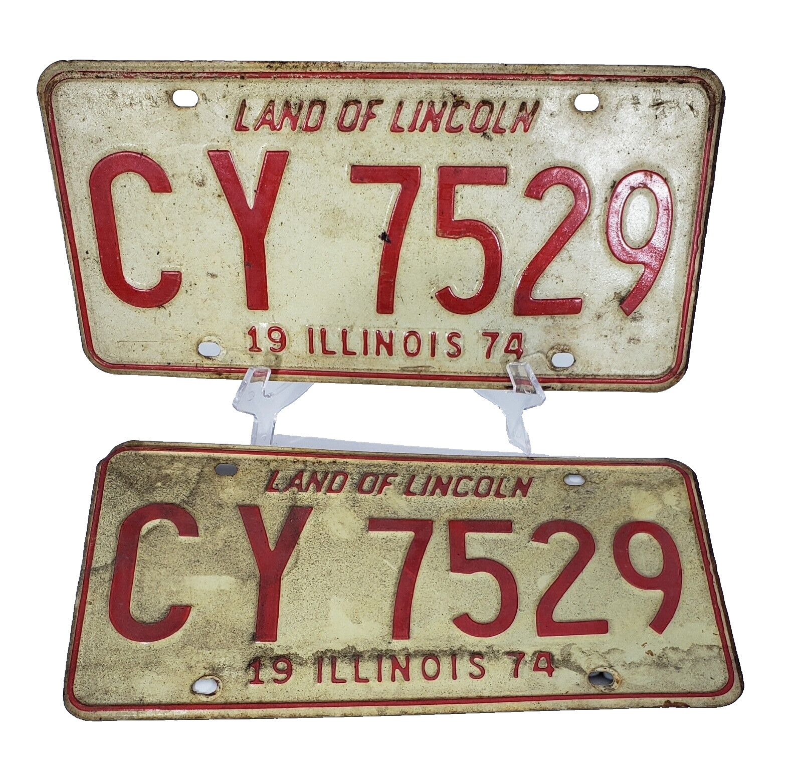 Vintage Illinois 1974 License Plates Matching Pair CY 7529 Man Cave Expired