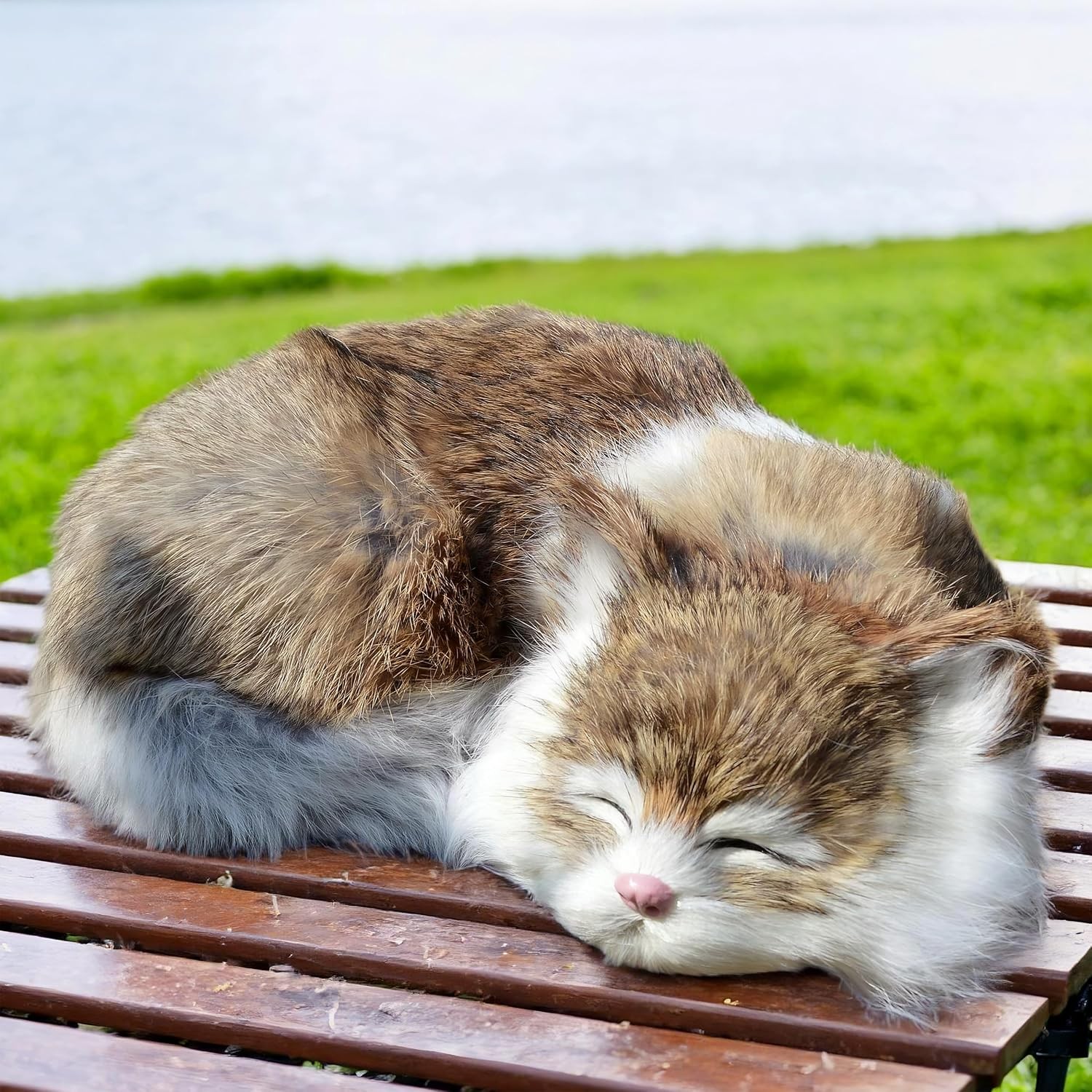 Lifelike Brown and White Sleeping Cat Figurine - Realistic Curled Up Doughnut... Lifelike Brown and White Sleeping Cat Figurine - Realistic Curled Up Doughnut...