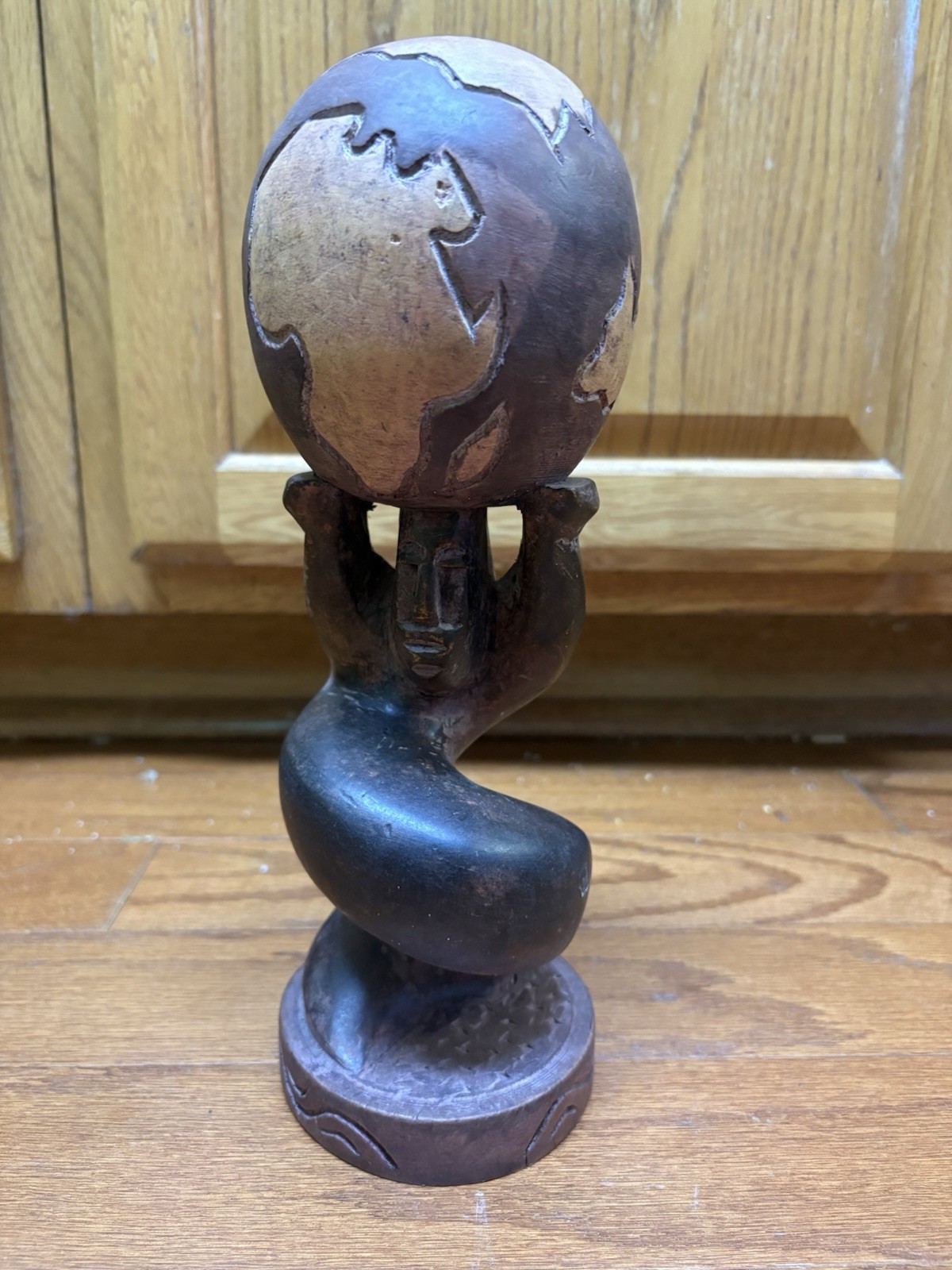 Vintage African Unity Hand Carved Solid Wood Art Sculpture Large 