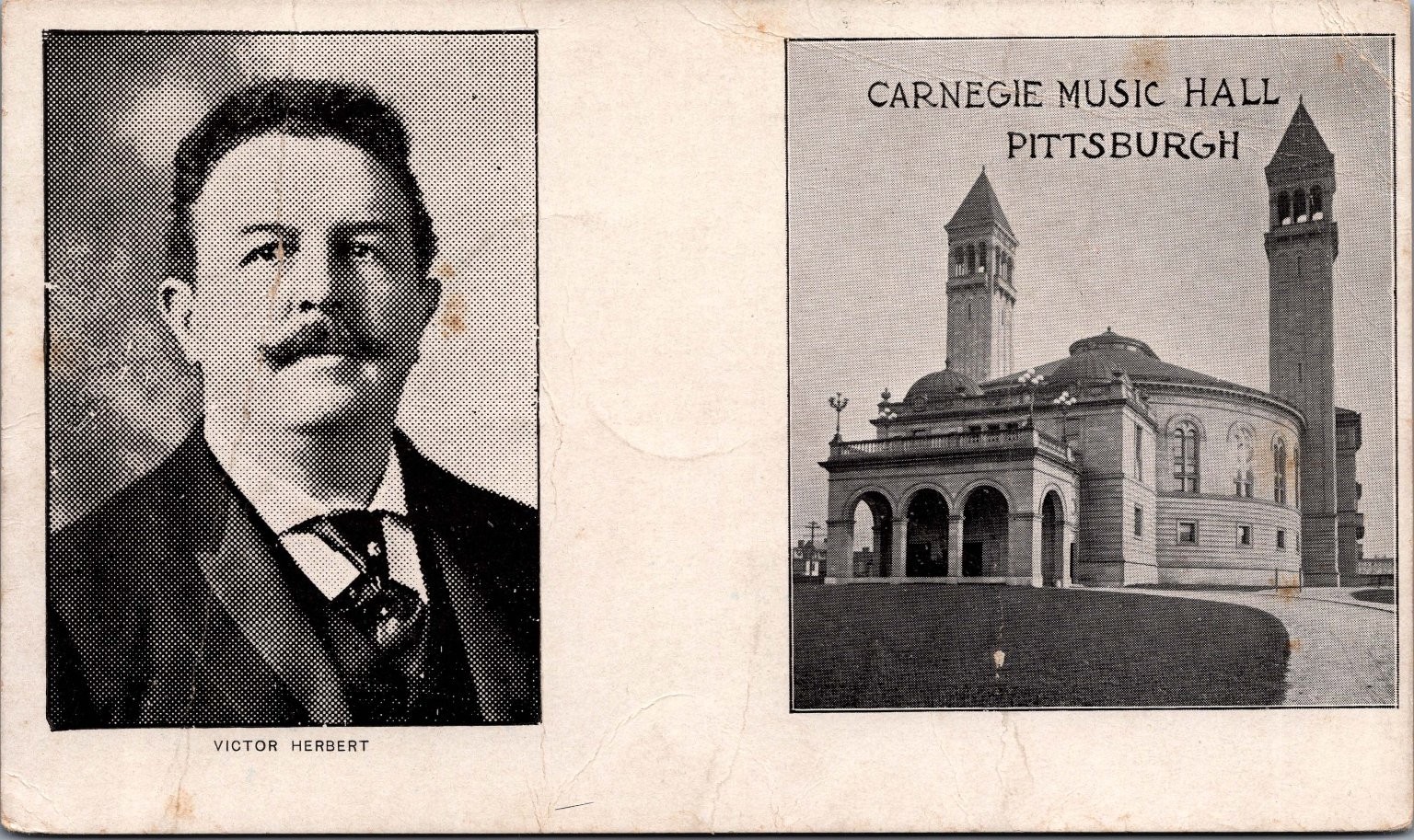 Victor Herbert & Carnegie Music Hall Pittsburgh 1898 PMC Postcard Victor Herbert & Carnegie Music Hall Pittsburgh 1898 PMC Postcard