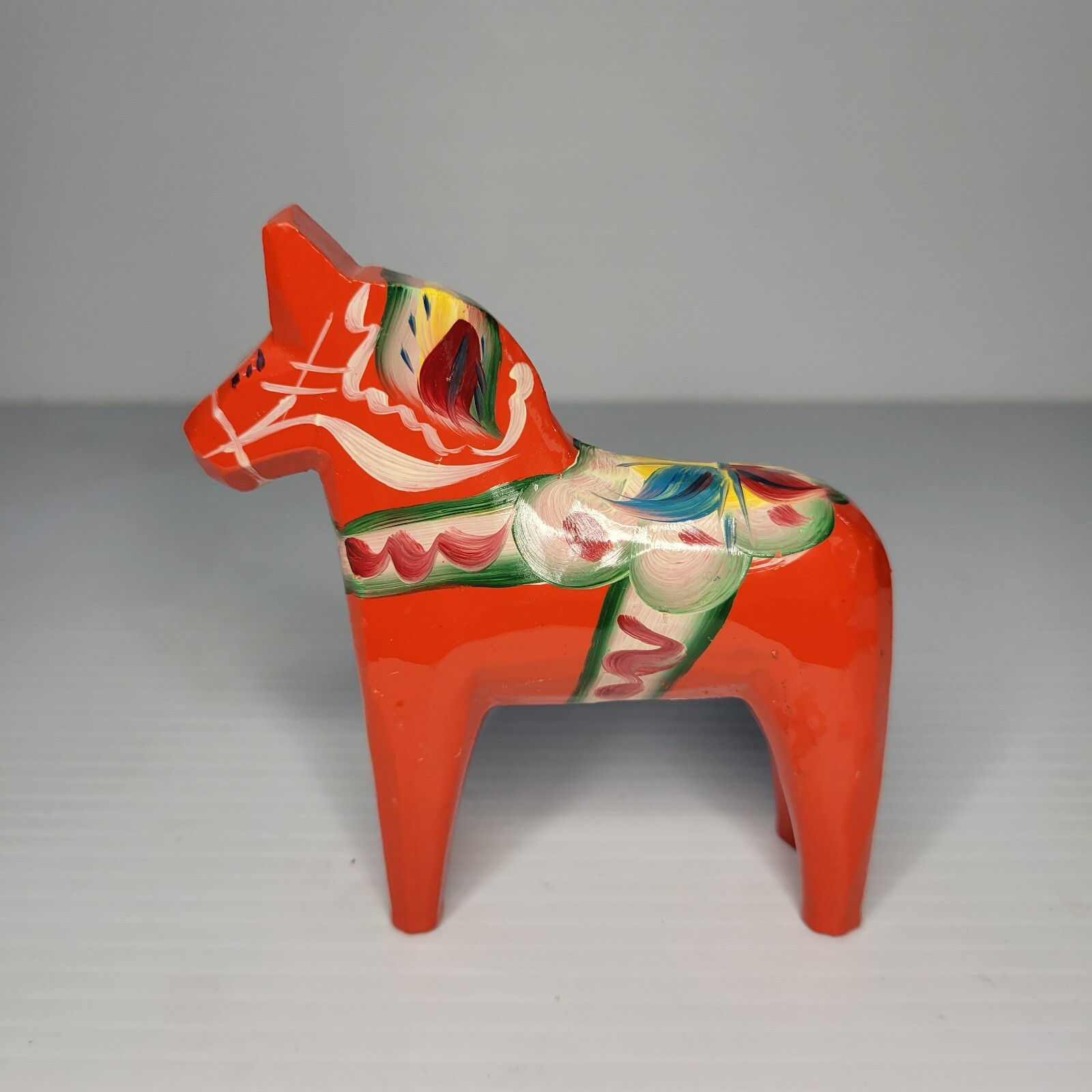 Vintage Nils Olsson Orange Wooden Dala Horse Akta Dalahemslojd Sweden