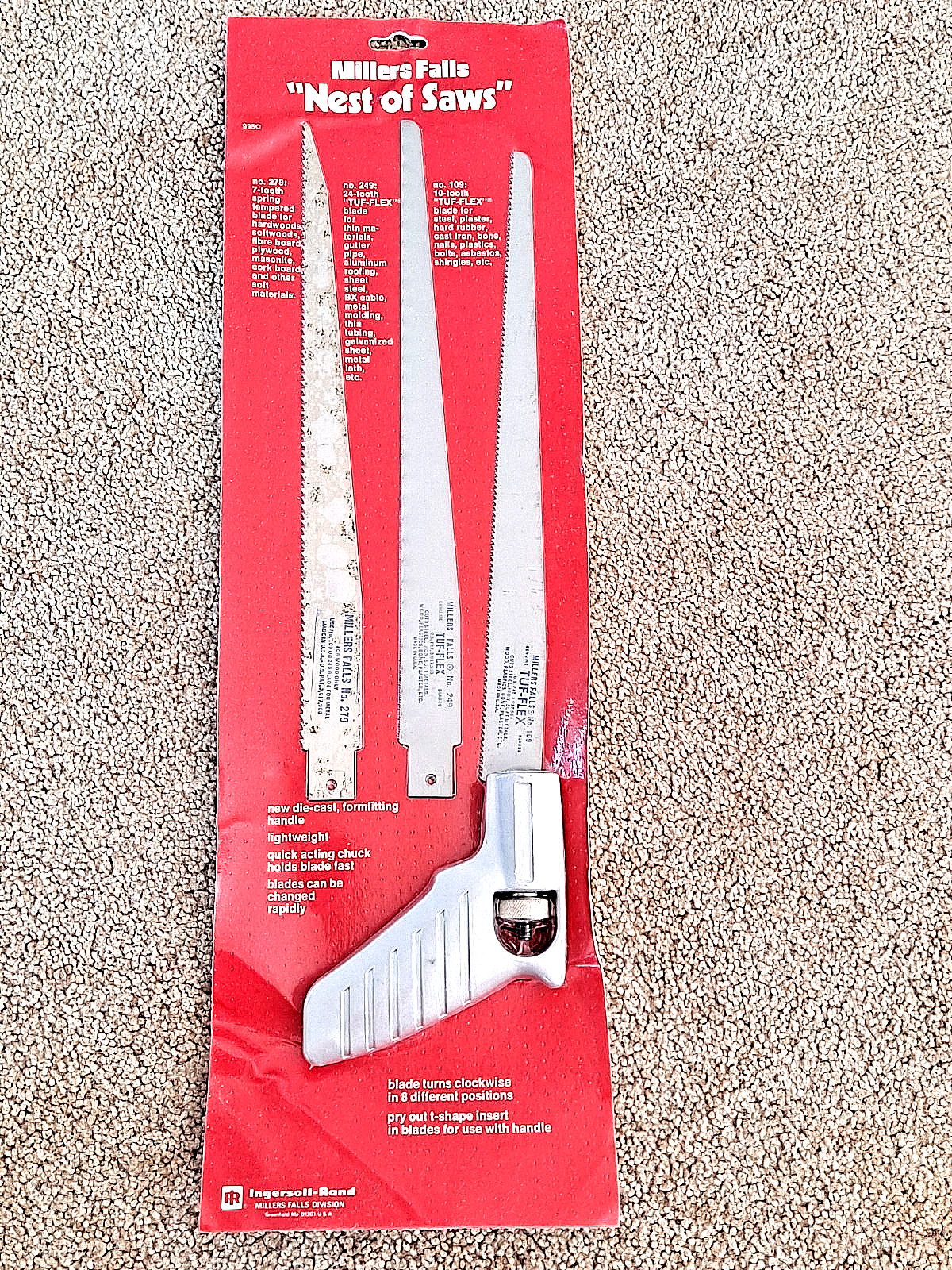 Vintage Millers Falls Handle With 3 Blades No 279, 249, 109 Nest Of Saws NEW NOS