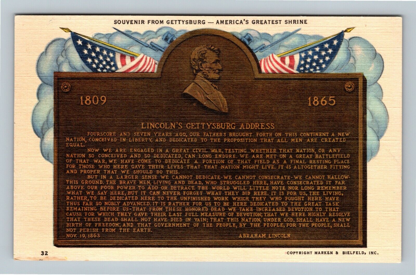 Gettysburg PA-Pennsylvania, Gettysburg Address Bronze Tablet Vintage Postcard