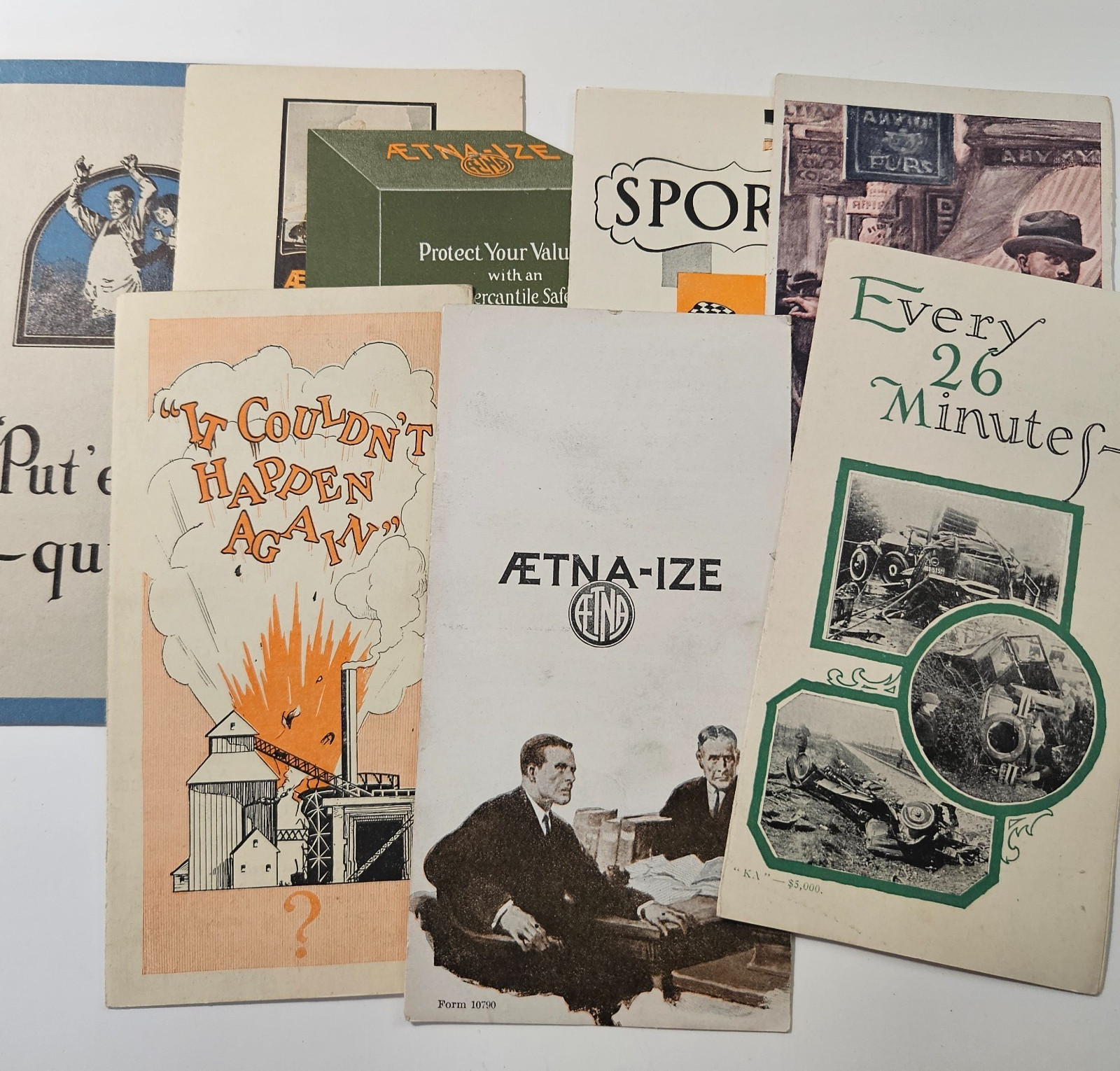 Eight (8) Different Early 1920\'s Aetna Insurance Brochures All Near Mint