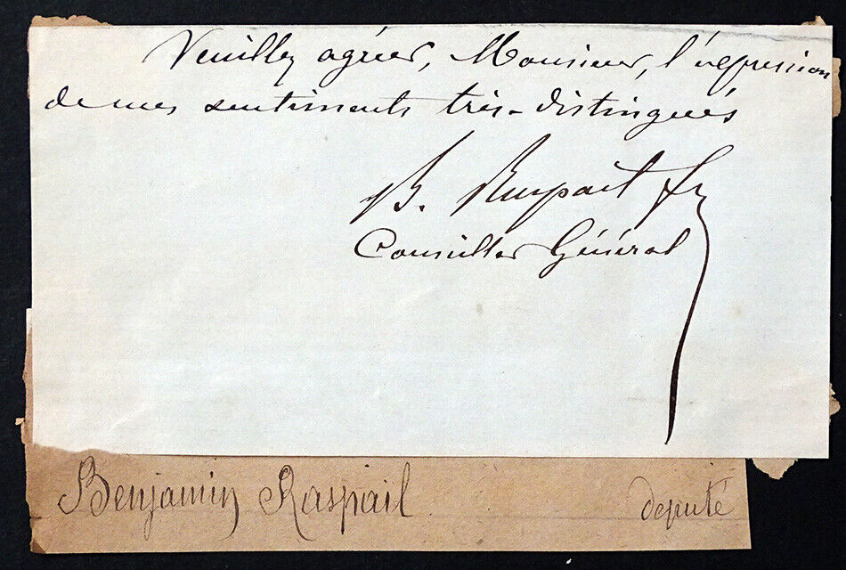 Antique French Politician BENJAMIN RASPAIL Signed Autograph / FRANCE Paris