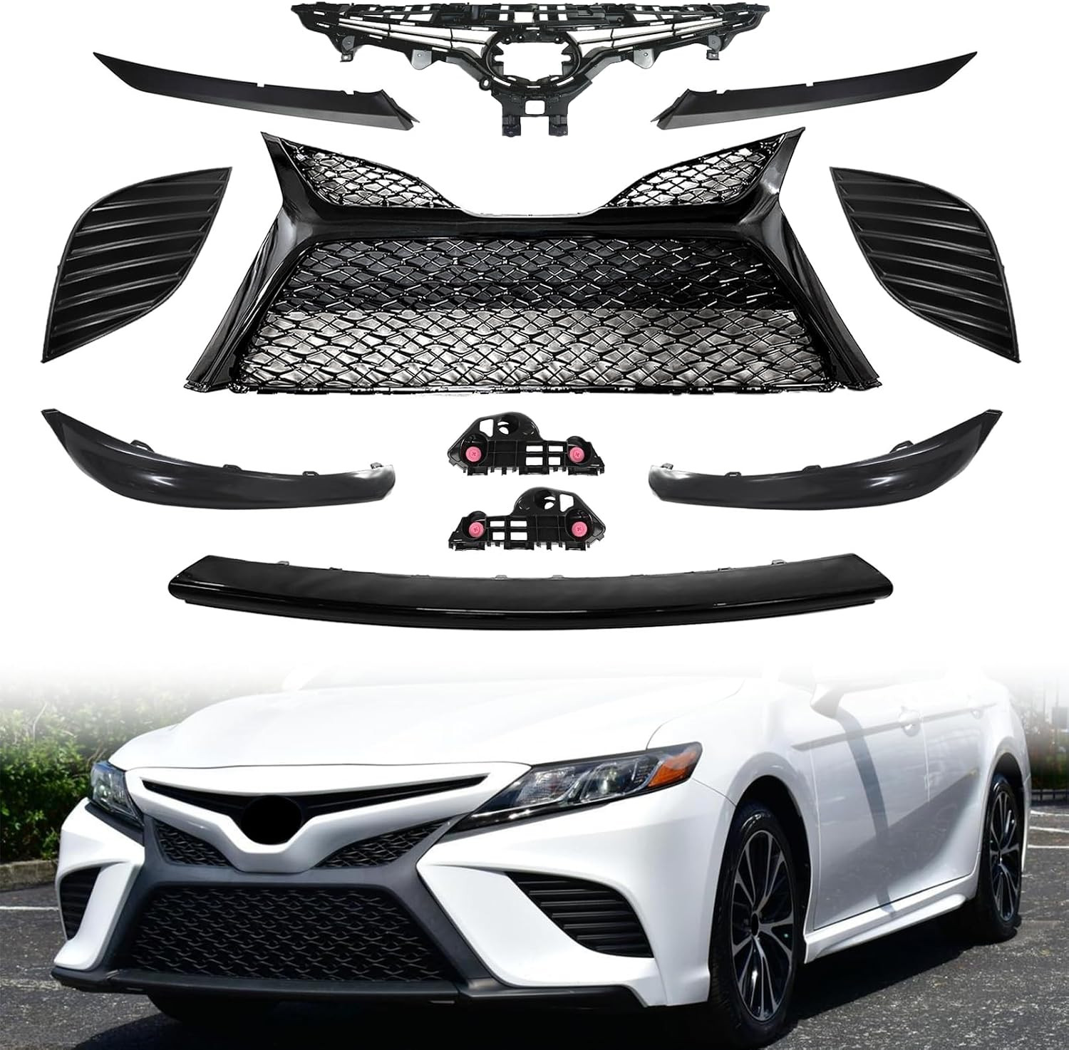 11Pcs Front Bumper Grille Kit Fit for 2018 2019 2020 Toyota Camry SE XSE