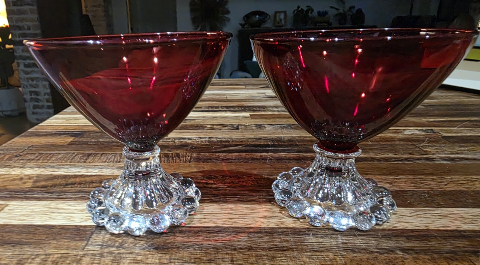 2 Vintage Anchor Hocking Ruby Red Berwick Boopie Champagne Sherbet Glasses