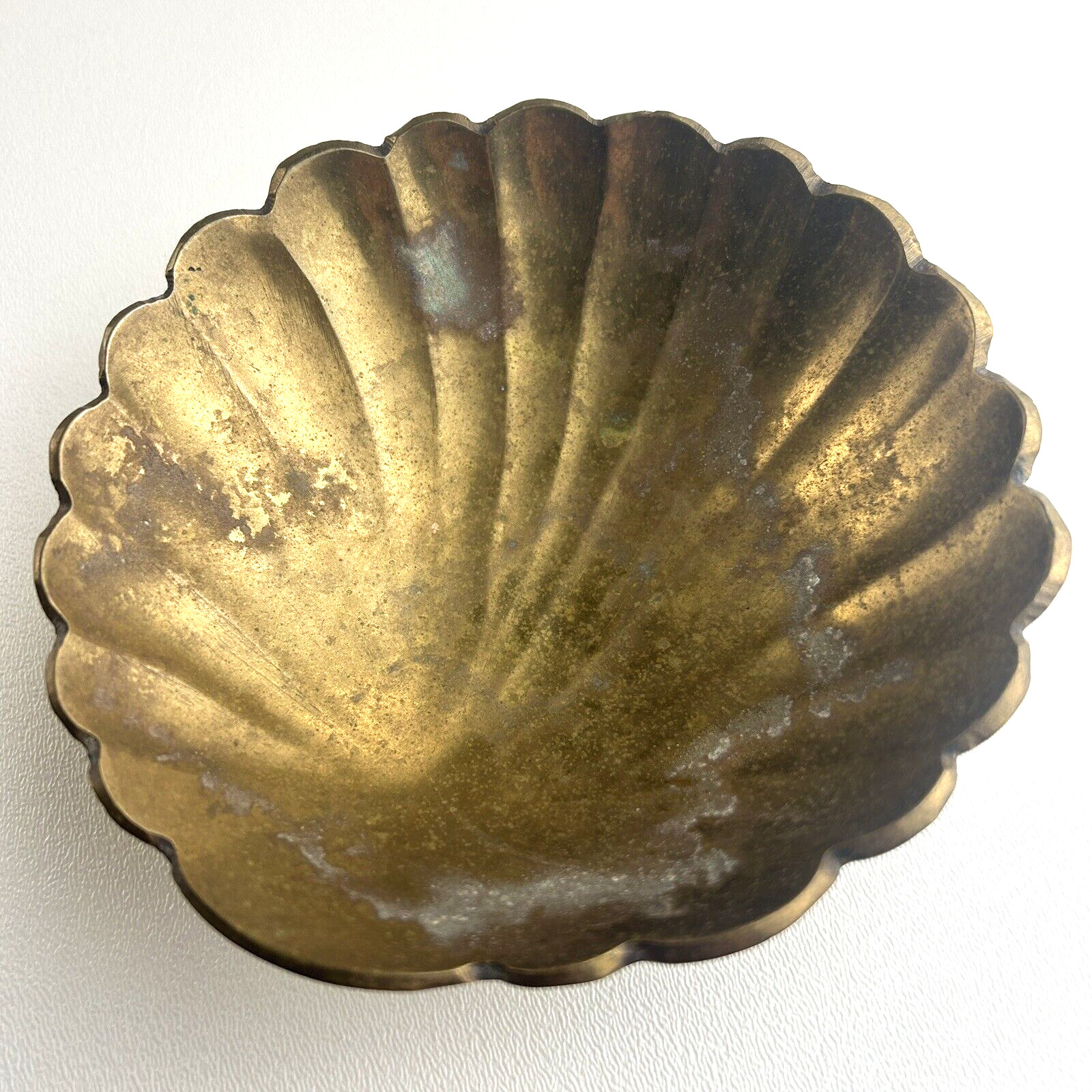 Vintage Solid Brass Clam Shell Ashtray Trinket Dish 2
