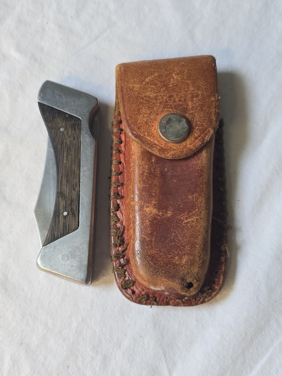 VTG Sharp 200 Stainless Steel Lockblade Pocket Knife w/Leather Sheath Japan