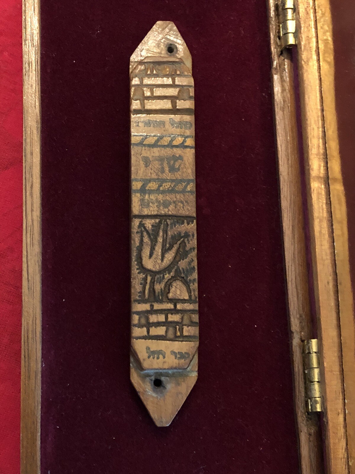 MEZUZAH - VINTAGE /ANTIQUE OLIVE WOOD WITH ORIGINAL PARCHMENT - HANDMADE