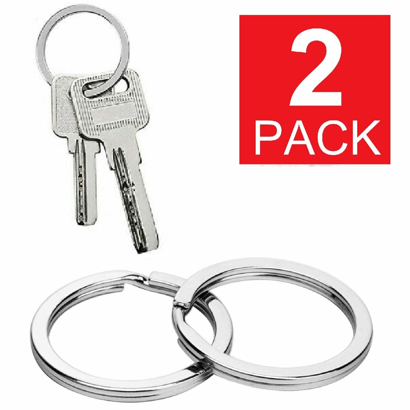 2-Pack Stainless Steel Metal Flat Key Rings Keyring Keychain Split Ring Hoop US