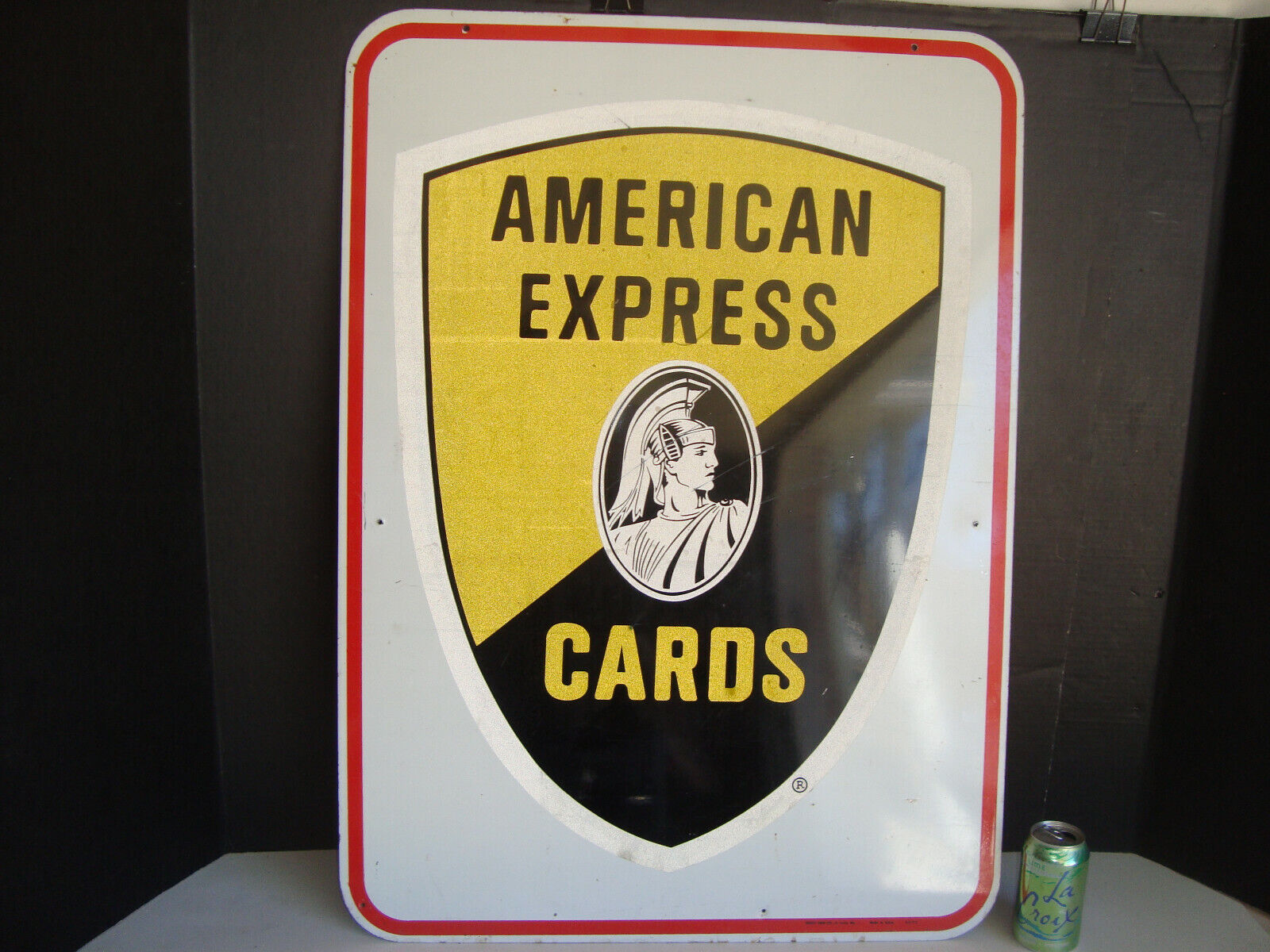 Vtg Big Heavy 26x36 AMERICAN EXPRESS CARDS DOUBLE SIDED METAL ADVERTISING SIGN 